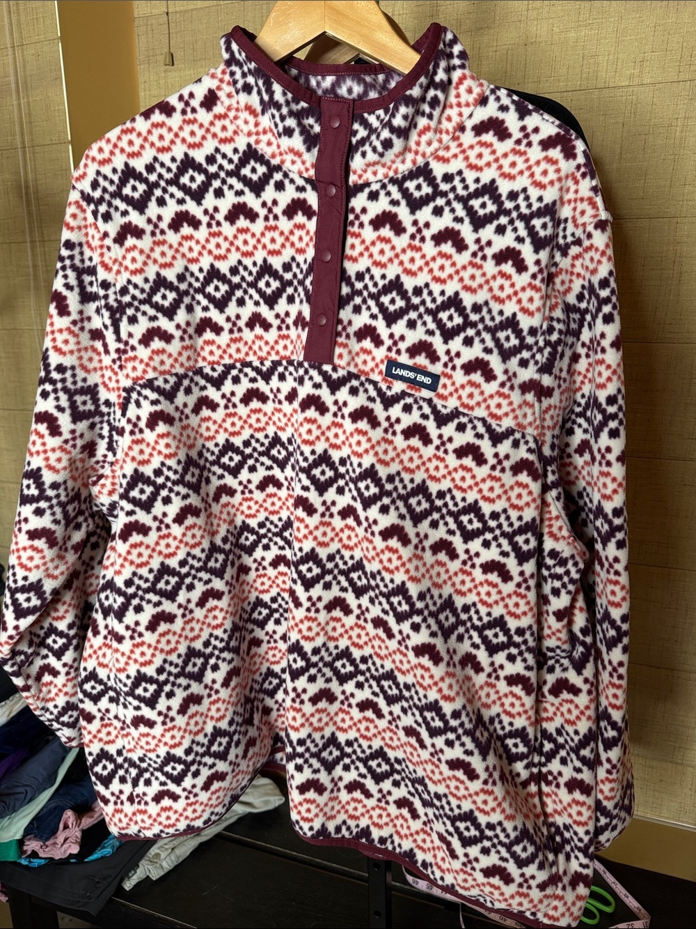 Lands’ End Heritage Snap Neck Fleece Pullover Fair Isle Print 3X 24W/26W - Picture 6 of 14